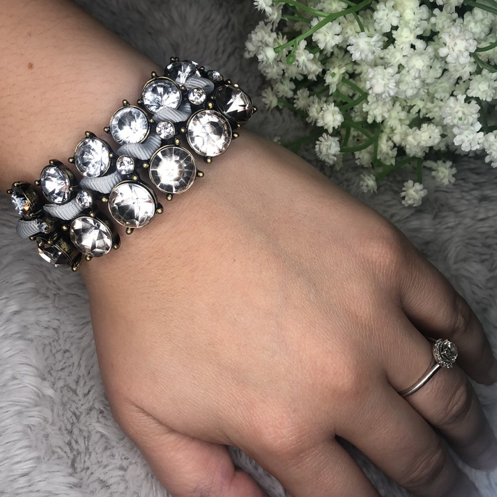 Abercrombie + Fitch Bronze Tone Rhinestone Grey Cord Bracelet